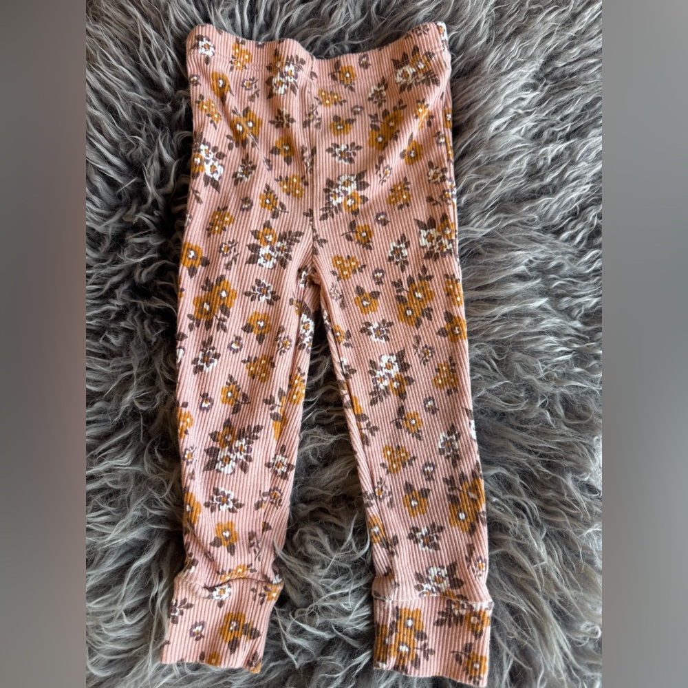 Nicole Miller Pink Ribbed Floral Kids Leggings